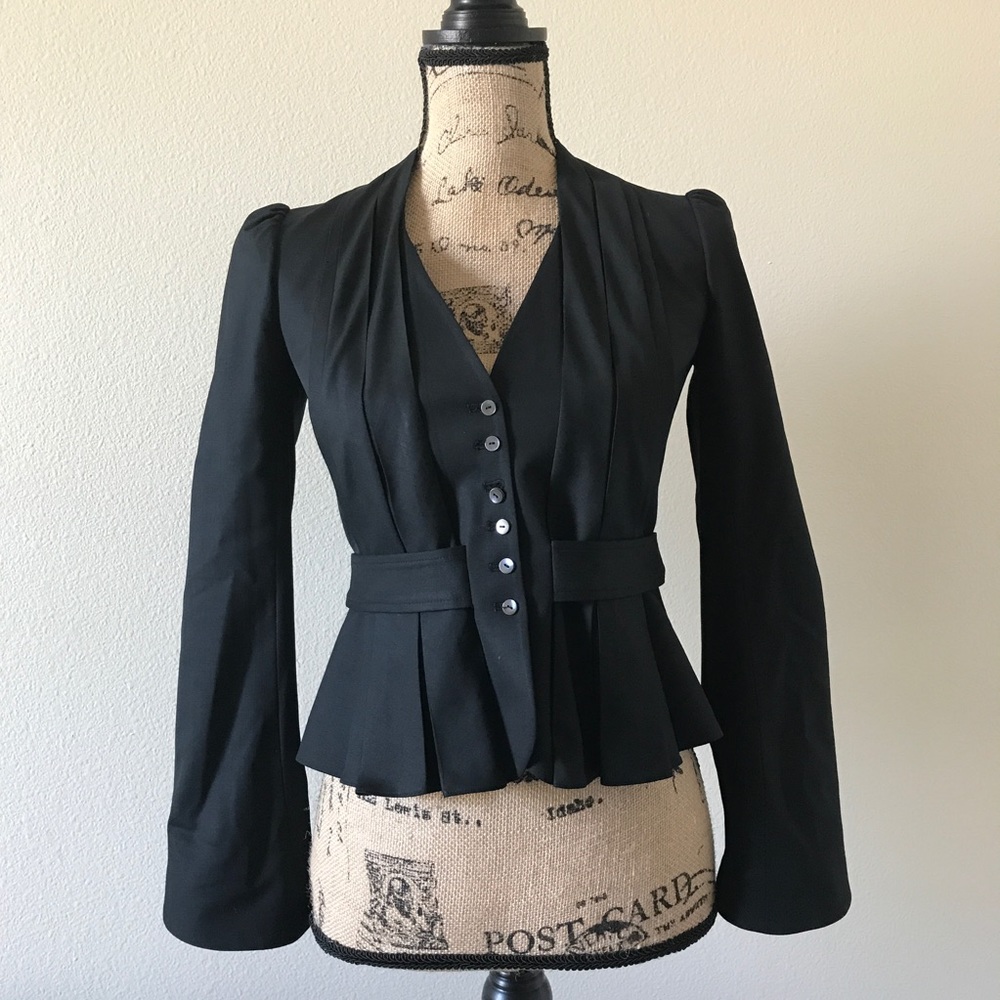 Rebecca Taylor Structure Fitted Black Blazer Sz 2